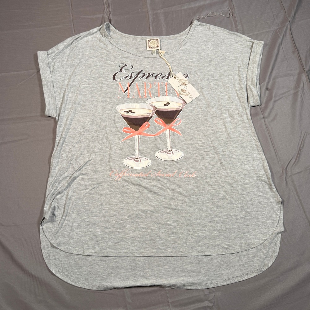 TruSelf Espresso Martini Graphic Tee Heather Gray High Low Top 1X NWT